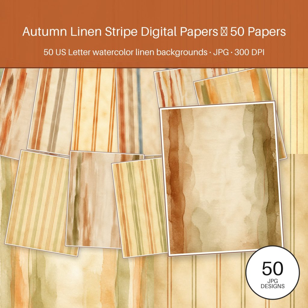 Autumn Linen Stripe Digital Papers 50