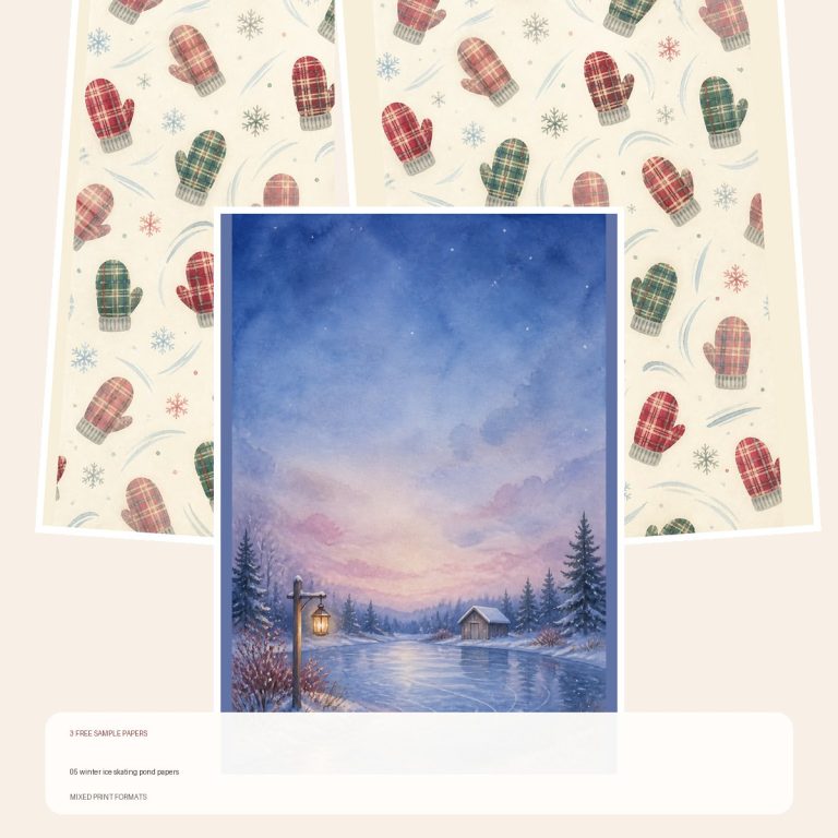 Free 05 winter ice skating pond papers – 3 Scrapbook Paper Samples preview