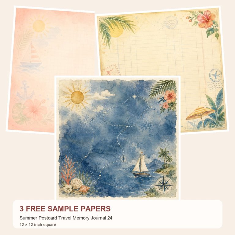 Free Summer Postcard Travel Memory Journal 24 – 3 square Paper Samples preview