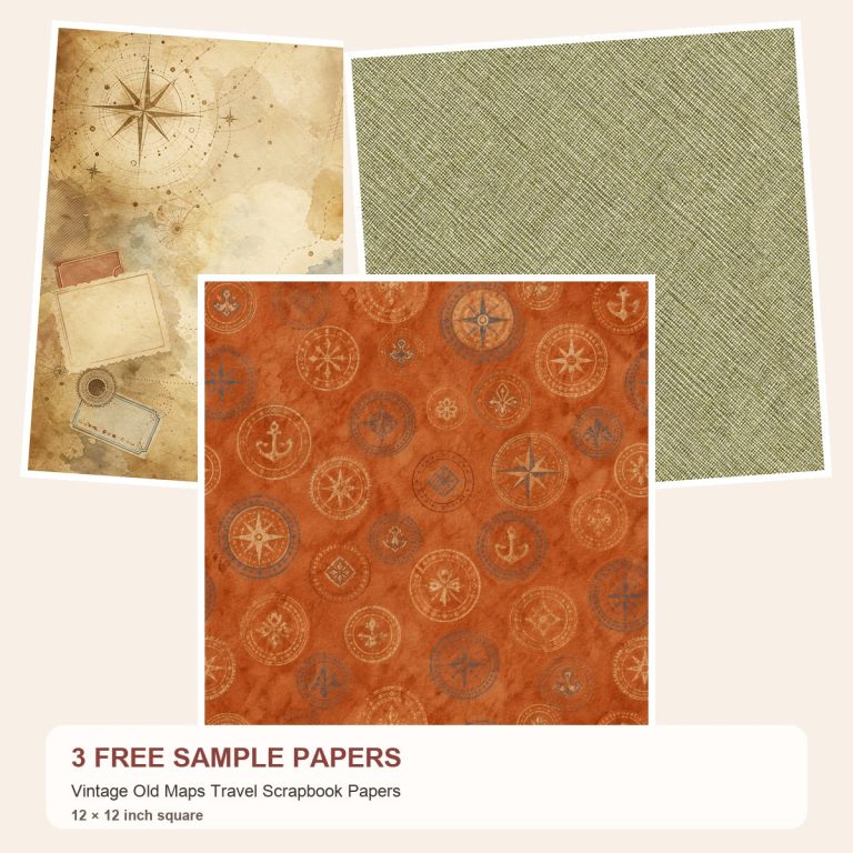 Free Vintage Old Maps Travel Scrapbook Papers – 3 square Paper Samples preview