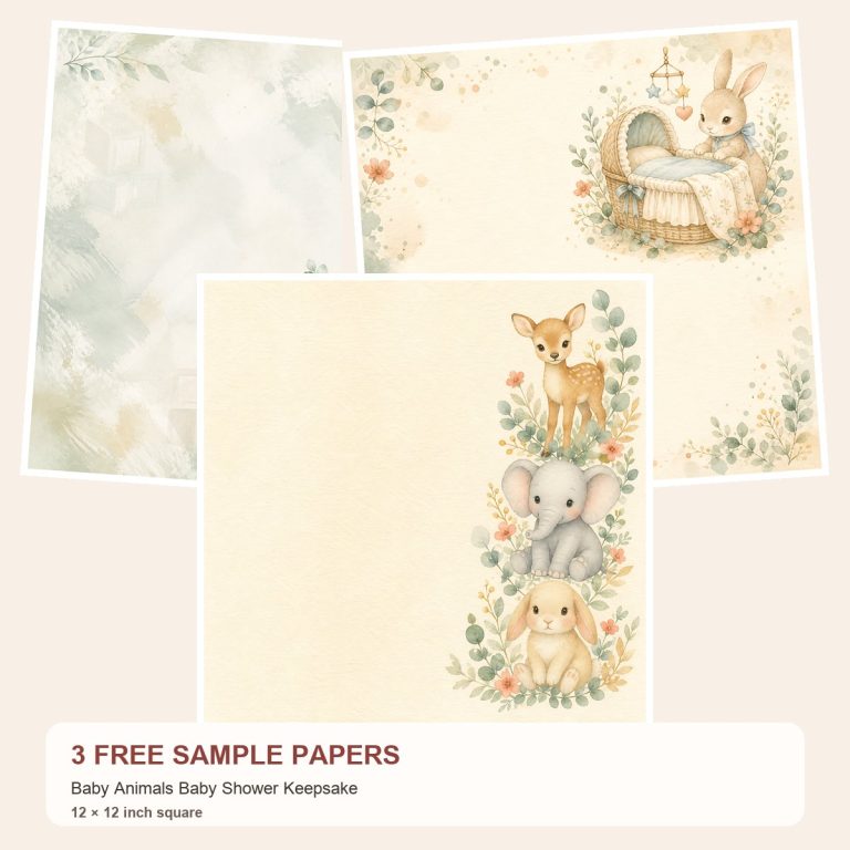 Free Baby Animals Baby Shower Keepsake – 3 square Paper Samples preview