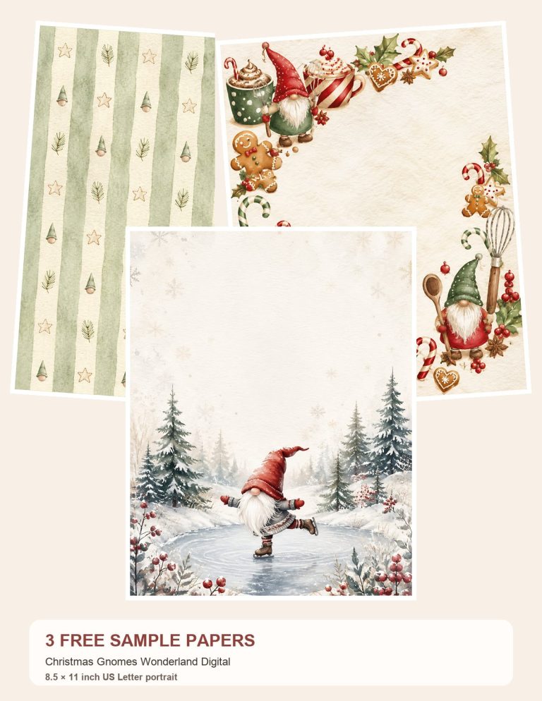 Free Christmas Gnomes Wonderland Digital – 3 US Letter Paper Samples preview