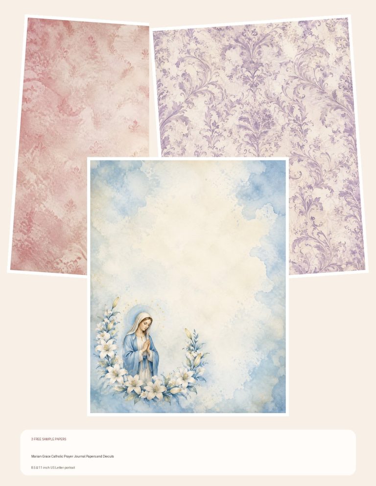 Free Marian Grace Catholic Prayer Journal Papers and Diecuts – 3 Printable Scrapbook Paper Samples preview
