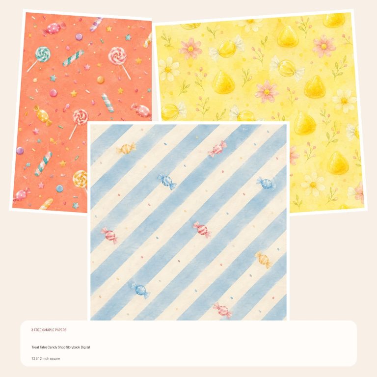 Free Treat Tales Candy Shop Storybook Digital – 3 Printable Scrapbook Paper Samples preview