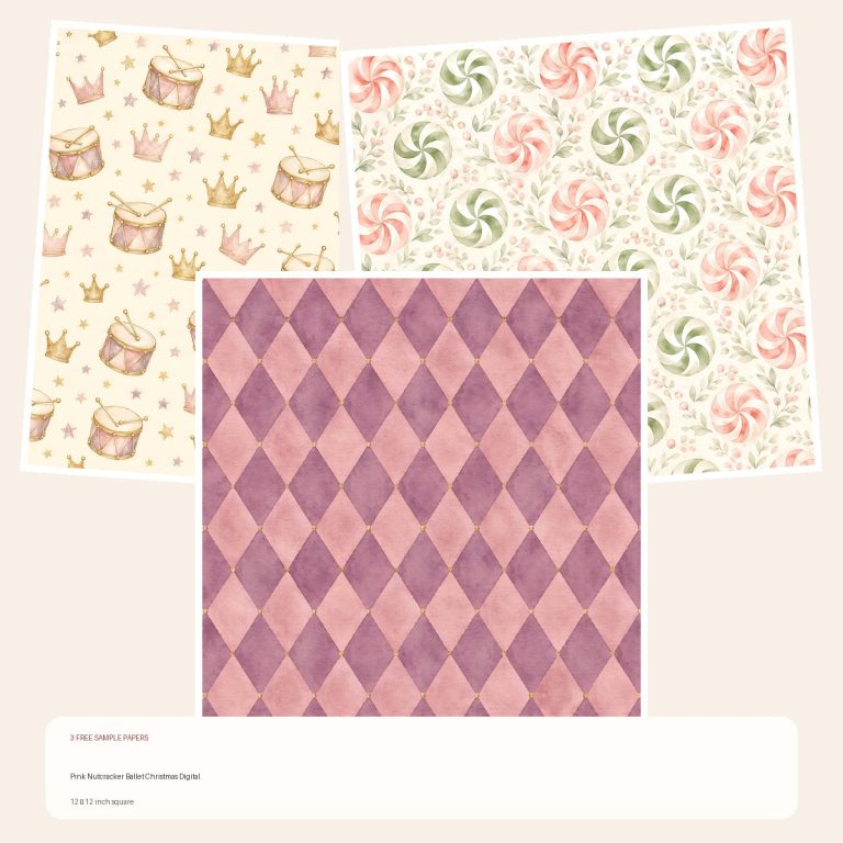 Free Pink Nutcracker Ballet Christmas Digital – 3 Printable Scrapbook Paper Samples preview