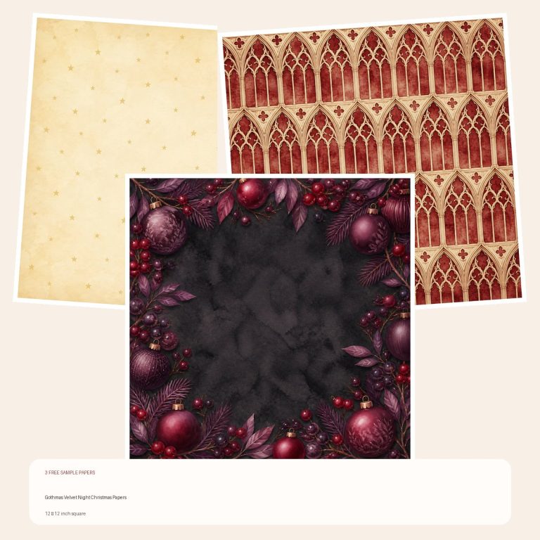 Free Gothmas Velvet Night Christmas Papers – 3 Printable Scrapbook Paper Samples preview