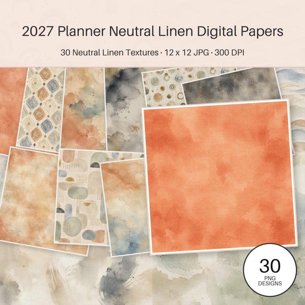 2027 Planner Neutral Linen Digital Papers