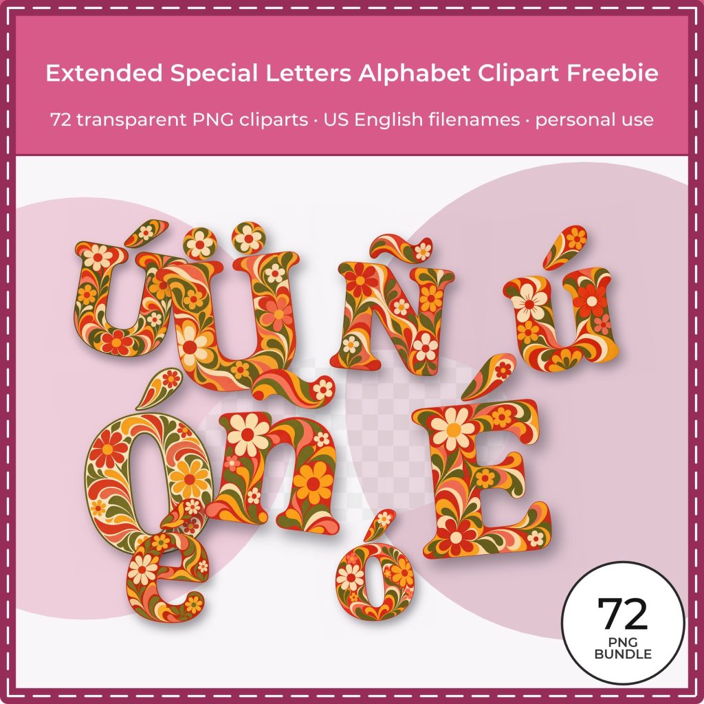 Retro Floral Alphabet Clipart PNG Bundle
