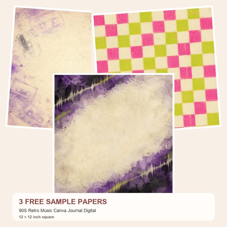 Free 90S Retro Music Canva Journal Digital – 3 square Paper Samples preview