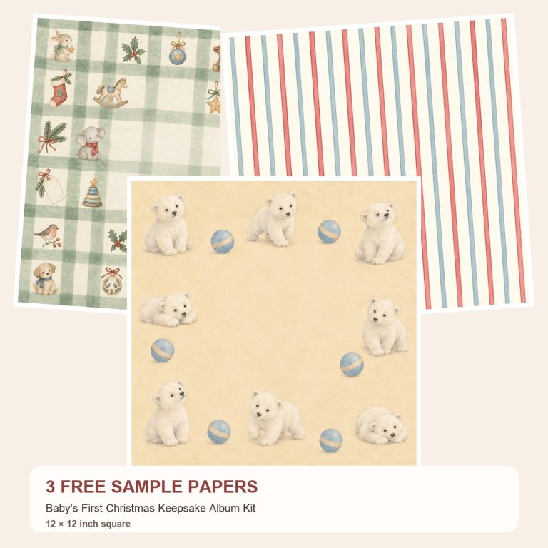 Free Baby's First Christmas Keepsake Album Kit – 3 square Paper Samples preview