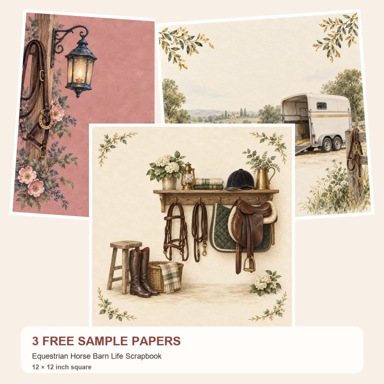Free Equestrian Horse Barn Life Scrapbook – 3 Printable Scrapbook Paper Samples preview
