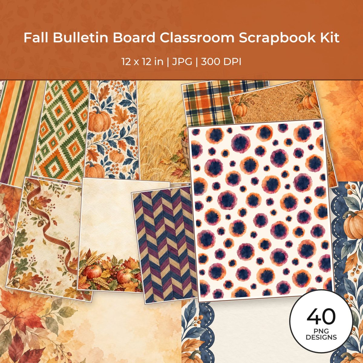 Fall Digital Paper Bundle 40 Autumn