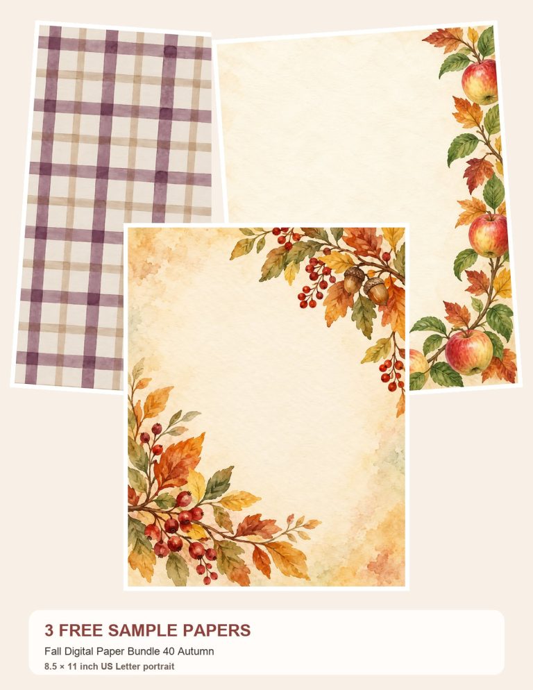 Free Fall Digital Paper Bundle 40 Autumn – 3 Printable Scrapbook Paper Samples preview