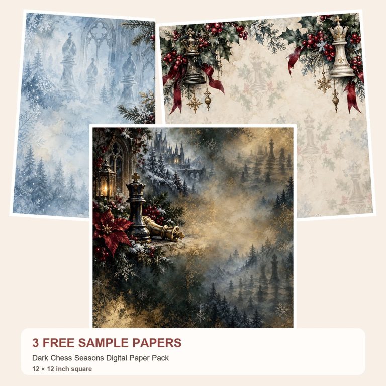 Free Dark Chess Seasons Digital Paper Pack – 3 Printable Scrapbook Paper Samples preview