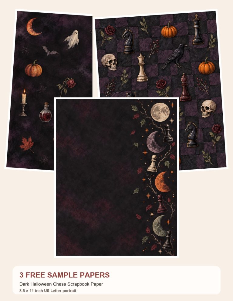 Free Dark Halloween Chess Scrapbook Paper – 3 Printable Scrapbook Paper Samples preview