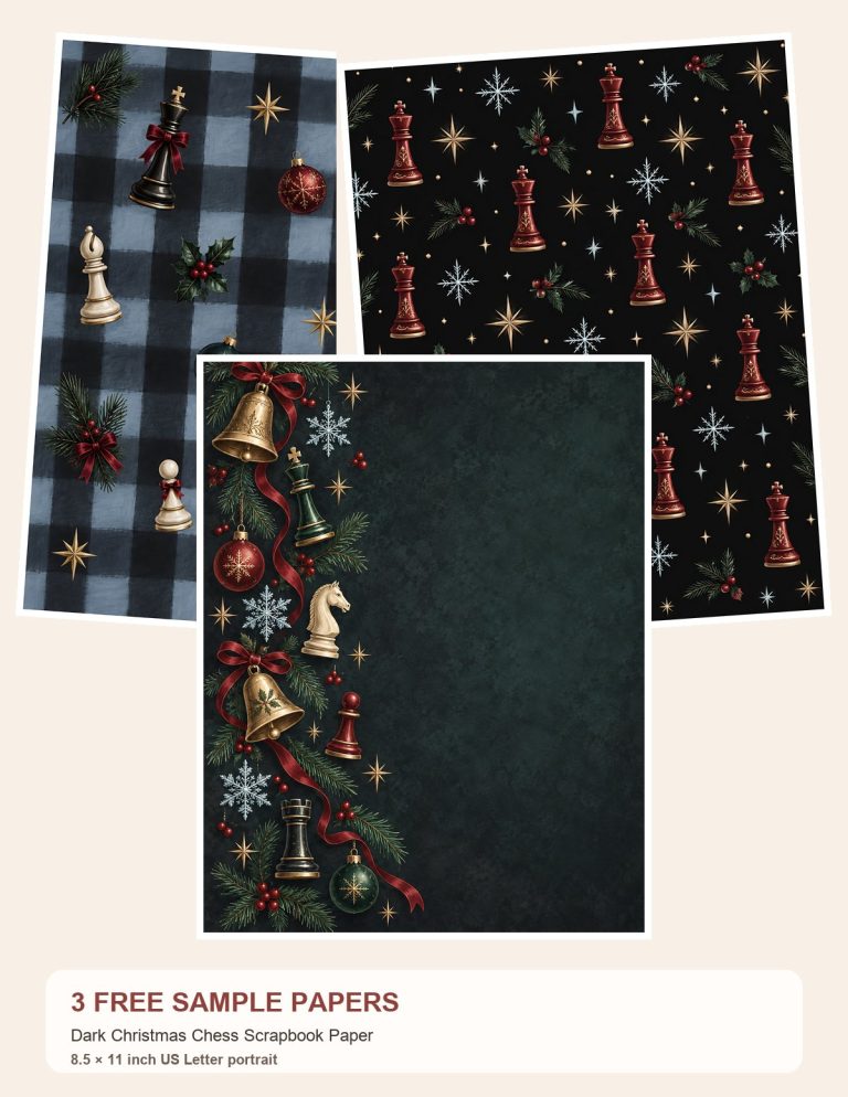 Free Dark Christmas Chess Scrapbook Paper – 3 Printable Scrapbook Paper Samples preview