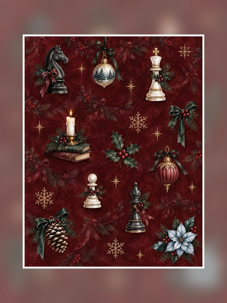 Dark Christmas Chess Scrapbook Paper poster portrait