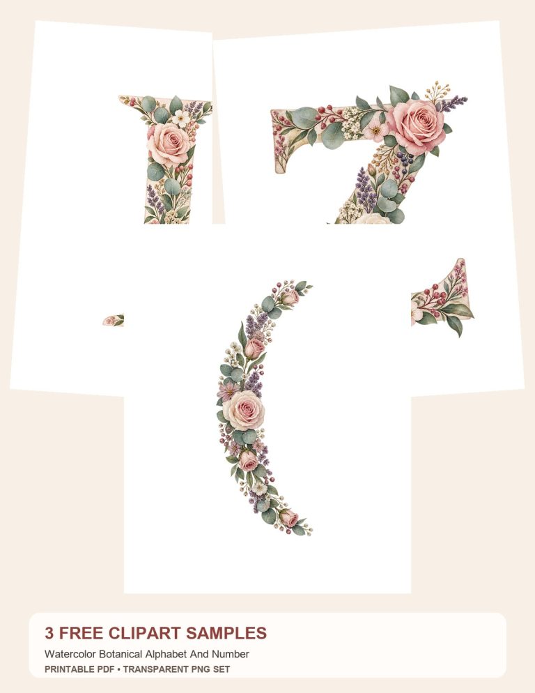 Free Watercolor Botanical Alphabet And Number – 3 Printable Clipart Samples preview