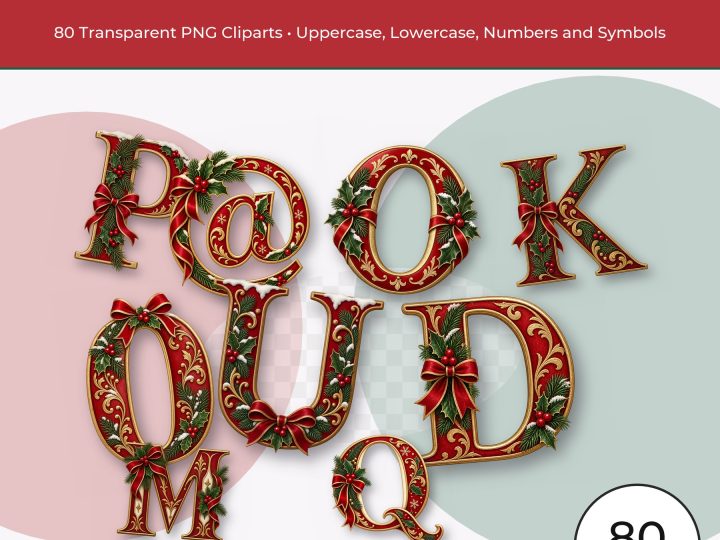 Christmas Alphabet and Number Clipart PNG Bundle