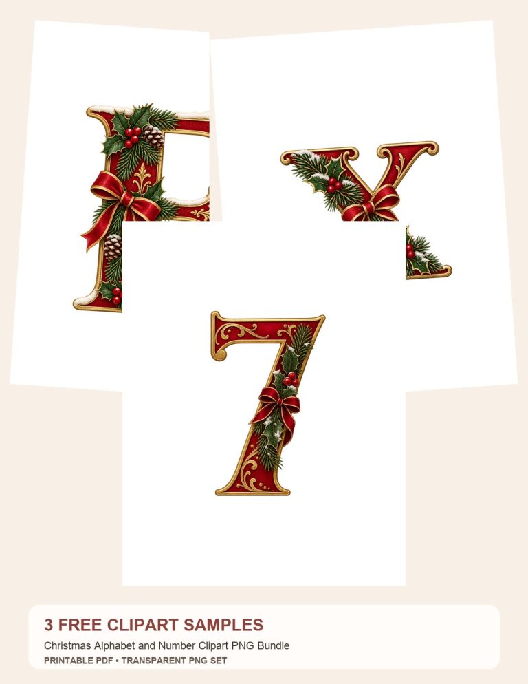 Free Christmas Alphabet and Number Clipart PNG Bundle – 3 Printable Clipart Samples preview
