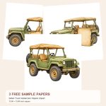 Free Safari Truck Watercolor Papers Clipart – 3 Printable Scrapbook Paper Samples preview