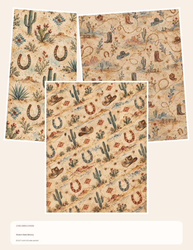 Free Western Rodeo Memory – 3 Printable Scrapbook Paper Samples preview