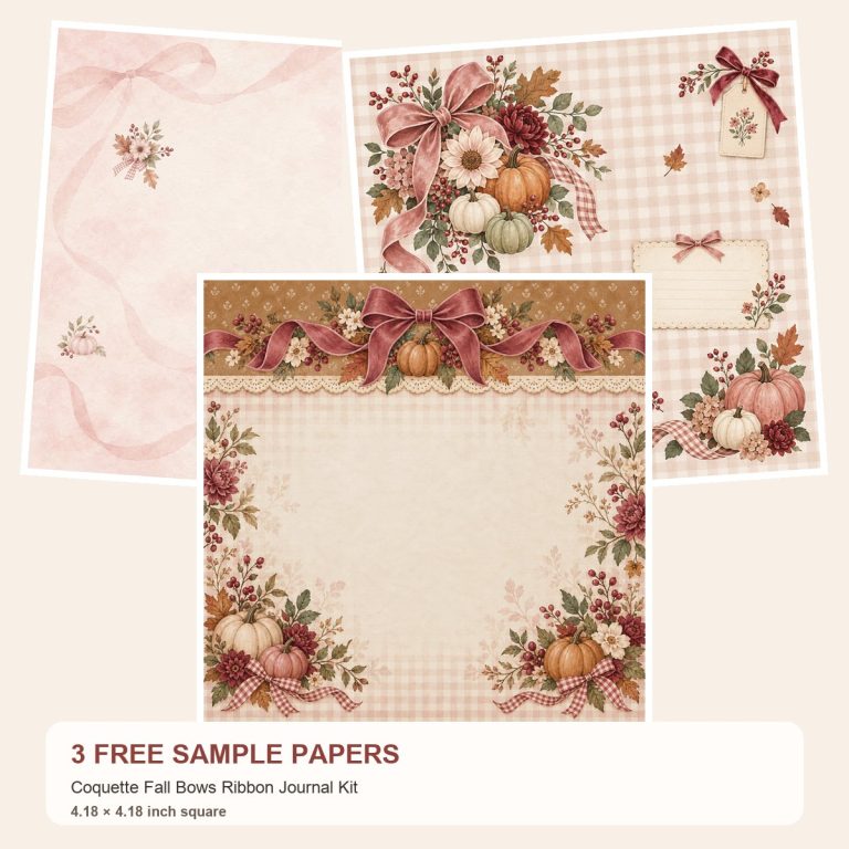 Free Coquette Fall Bows Ribbon Journal Kit – 3 square Paper Samples preview