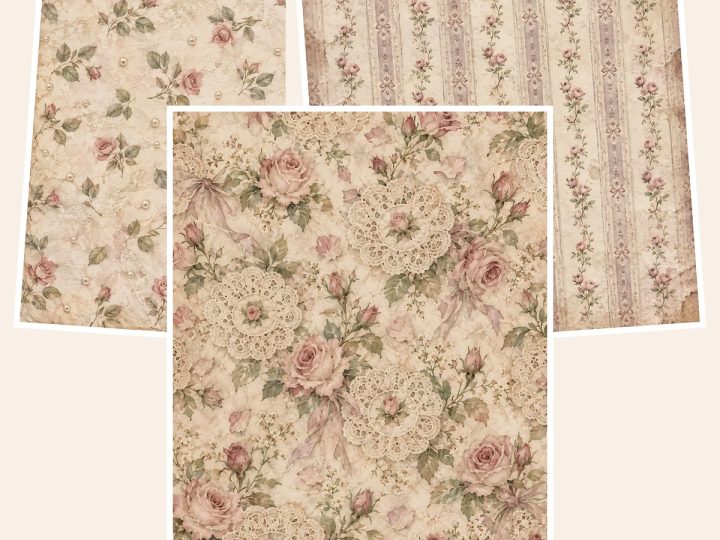 Free Lace & Rose Romantic – 3 Printable Scrapbook Paper Samples