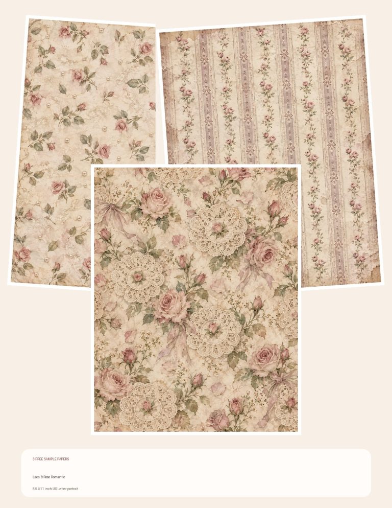Free Lace & Rose Romantic – 3 Printable Scrapbook Paper Samples preview