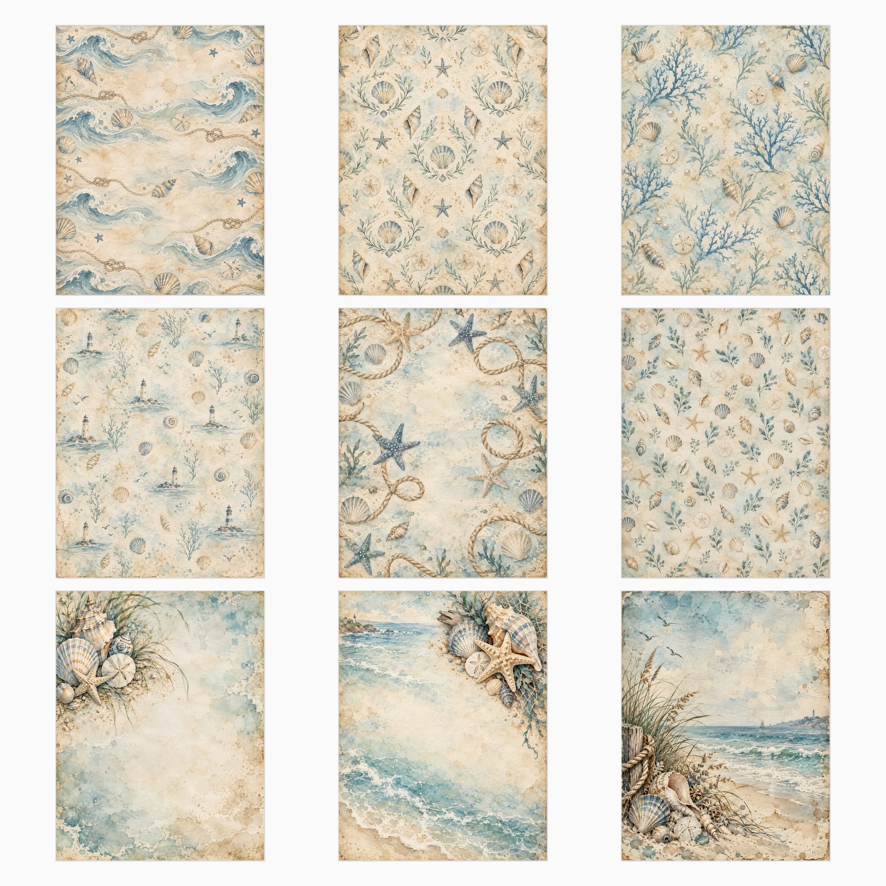Coastal Seashell Nautical 40 US Letter Scrapbook Papers preview 4