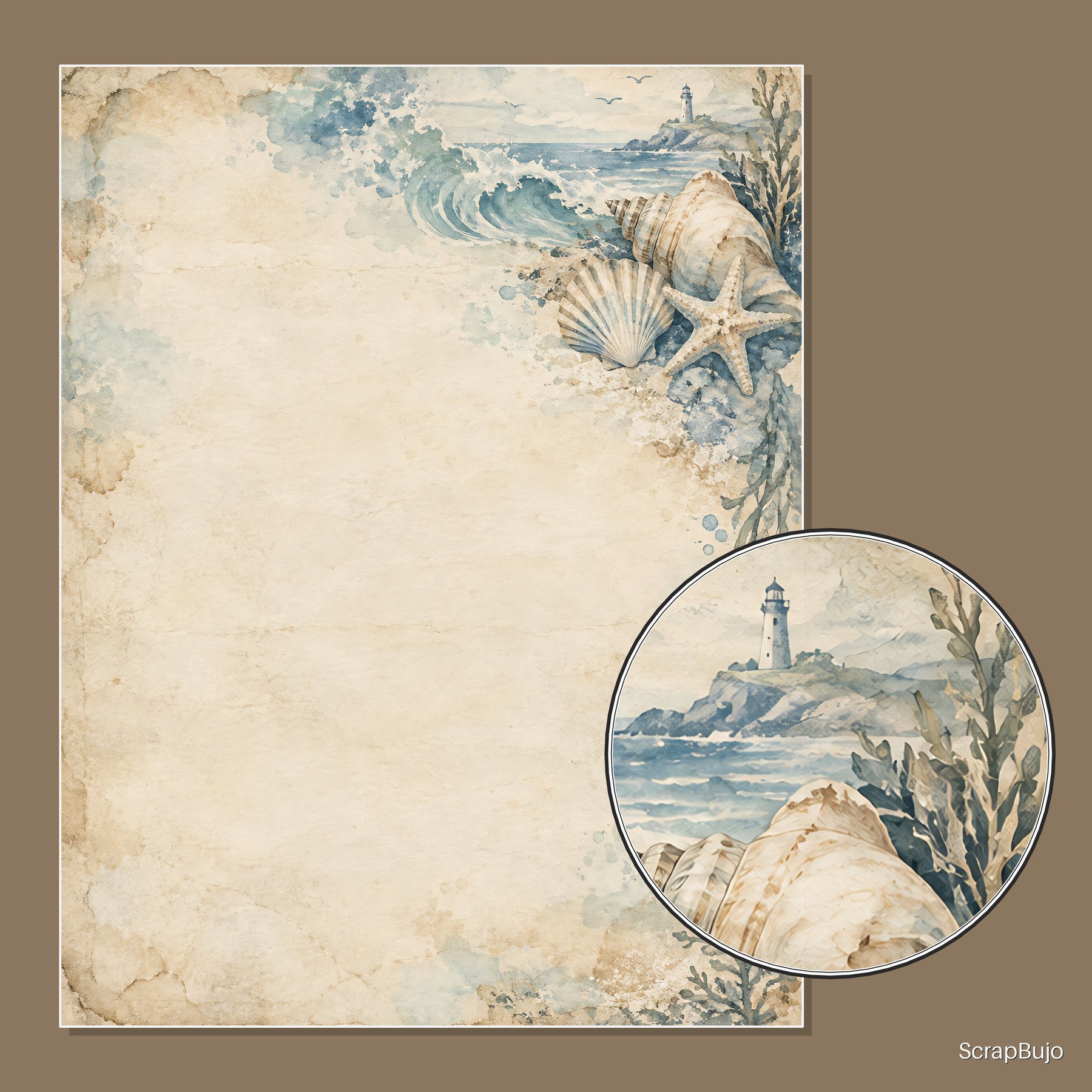 Coastal Seashell Nautical 40 US Letter Scrapbook Papers preview 5