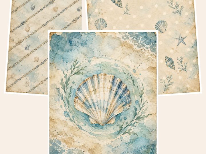 Free Coastal Seashell Nautical 40 Us Letter Scrapbook Papers – 3 Printable Scrapbook Paper Samples