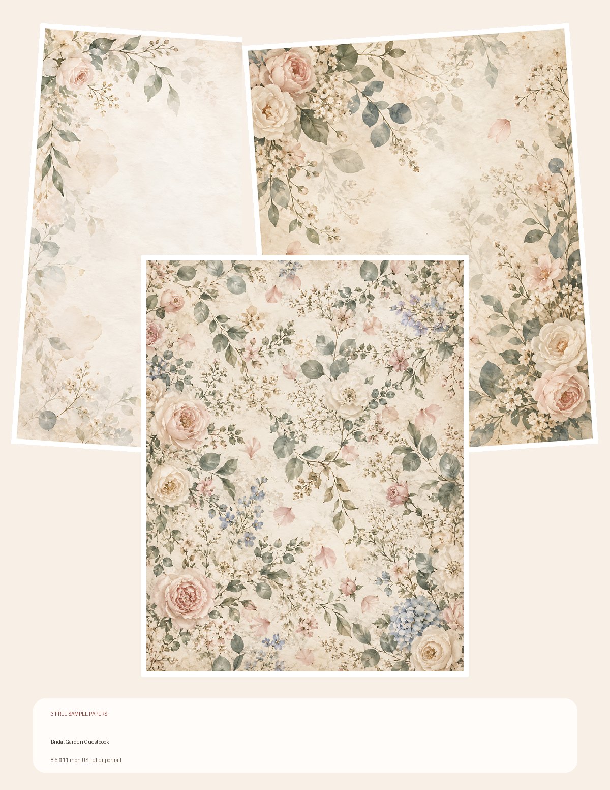 Free Bridal Garden Guestbook – 3 Printable Scrapbook Paper Samples
