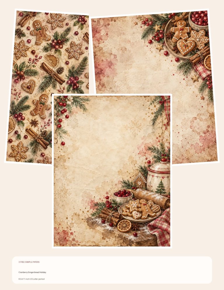 Free Cranberry Gingerbread Holiday – 3 Printable Scrapbook Paper Samples preview