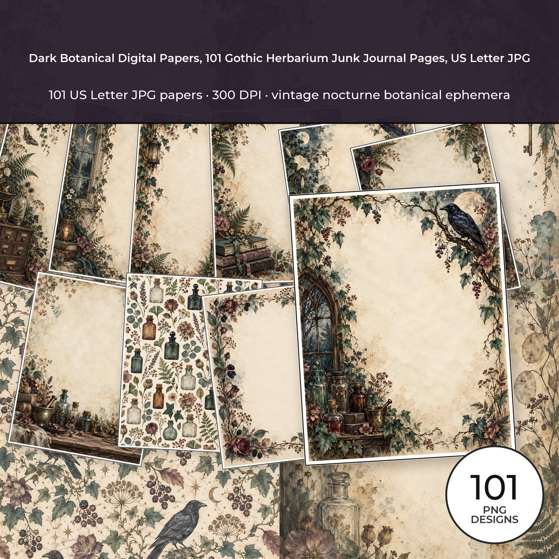 Dark Botanical Digital Papers 101 Gothic