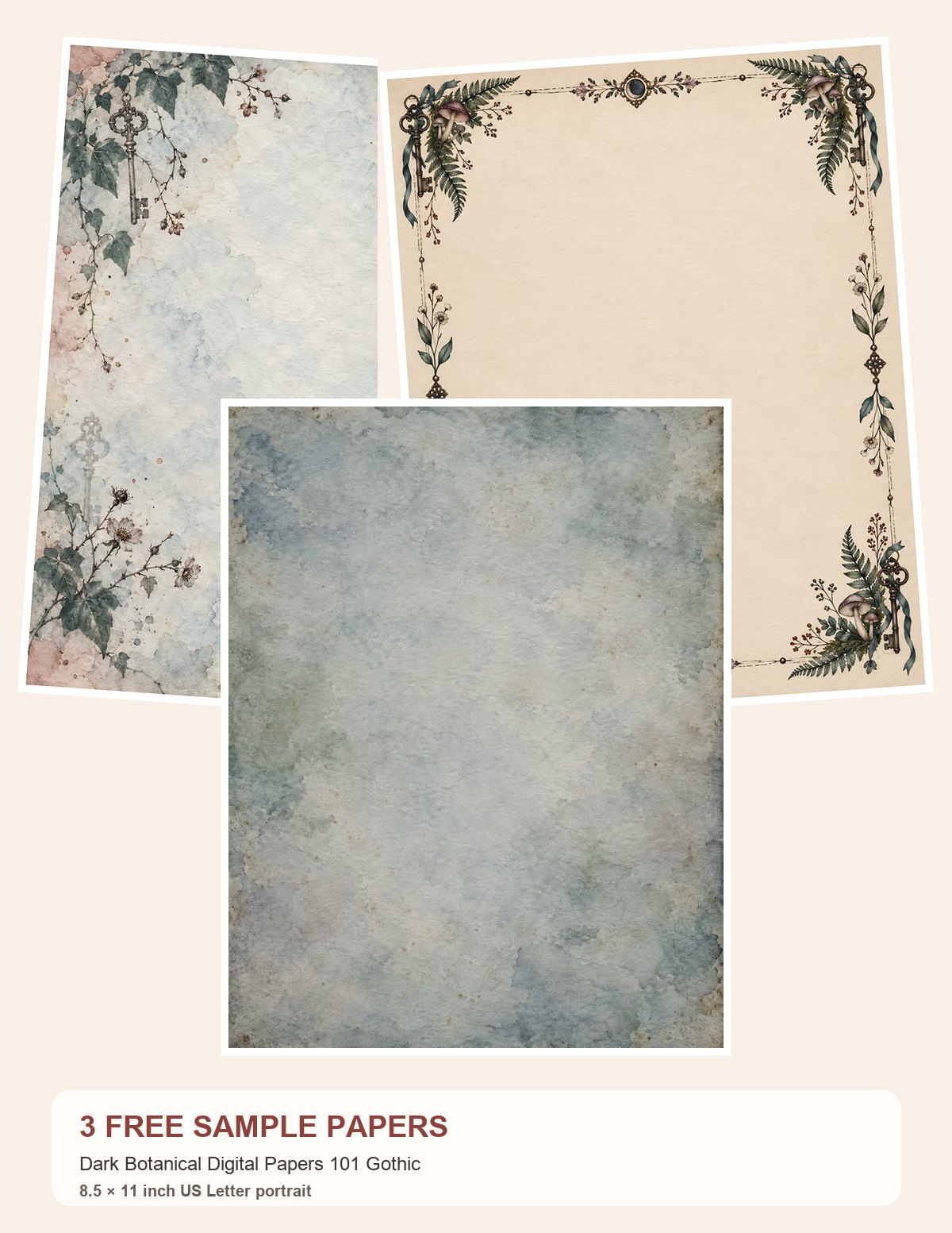 Free Dark Botanical Digital Papers 101 Gothic – 3 Printable Scrapbook Paper Samples