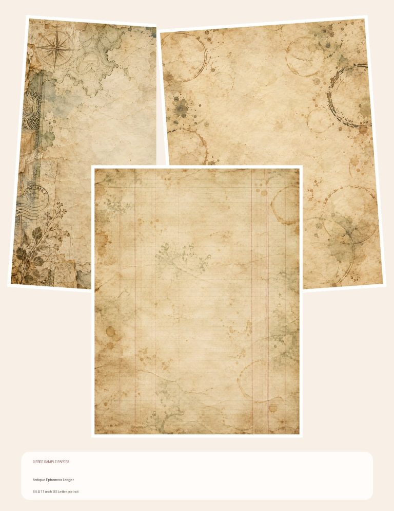 Free Antique Ephemera Ledger – 3 Printable Scrapbook Paper Samples preview