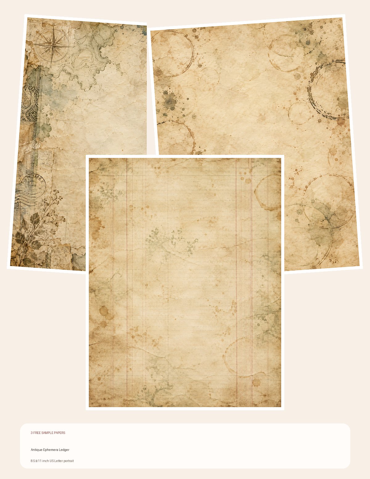Free Antique Ephemera Ledger – 3 Printable Scrapbook Paper Samples