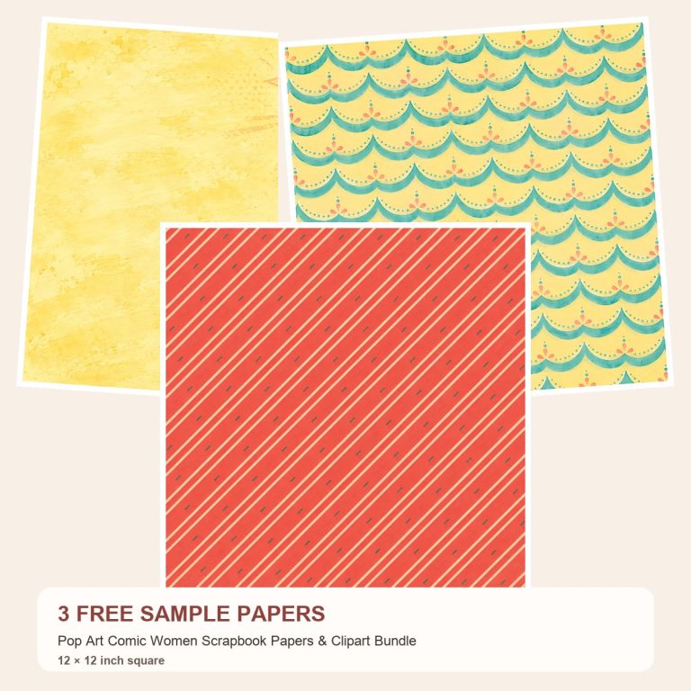 Free Pop Art Comic Women Scrapbook Papers & Clipart Bundle – 3 square Paper Samples preview