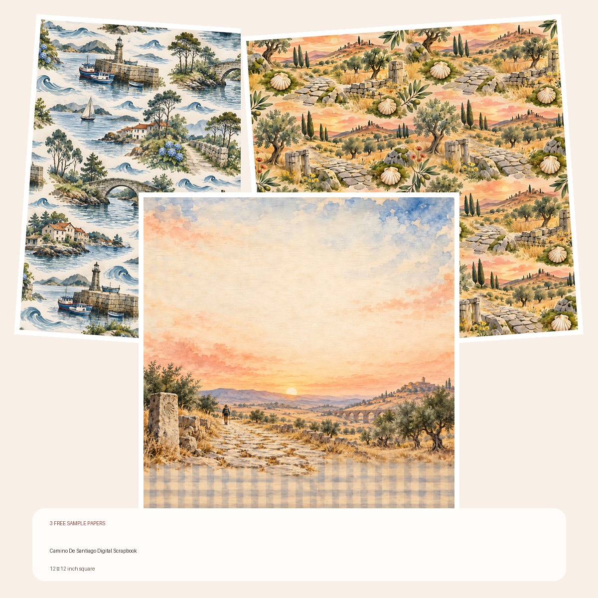 Free Camino De Santiago Digital Scrapbook – 3 square Paper Samples