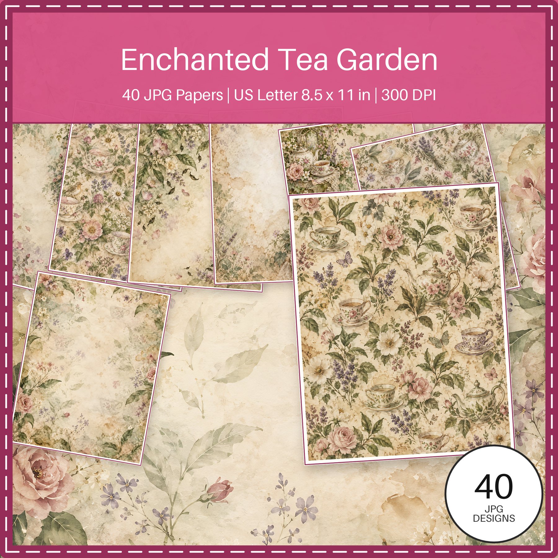 Enchanted Tea Garden — 40 US Letter Papers