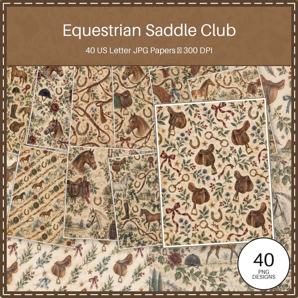 Equestrian Saddle Club Digital Paper Bundle