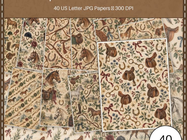 Equestrian Saddle Club Digital Paper Bundle