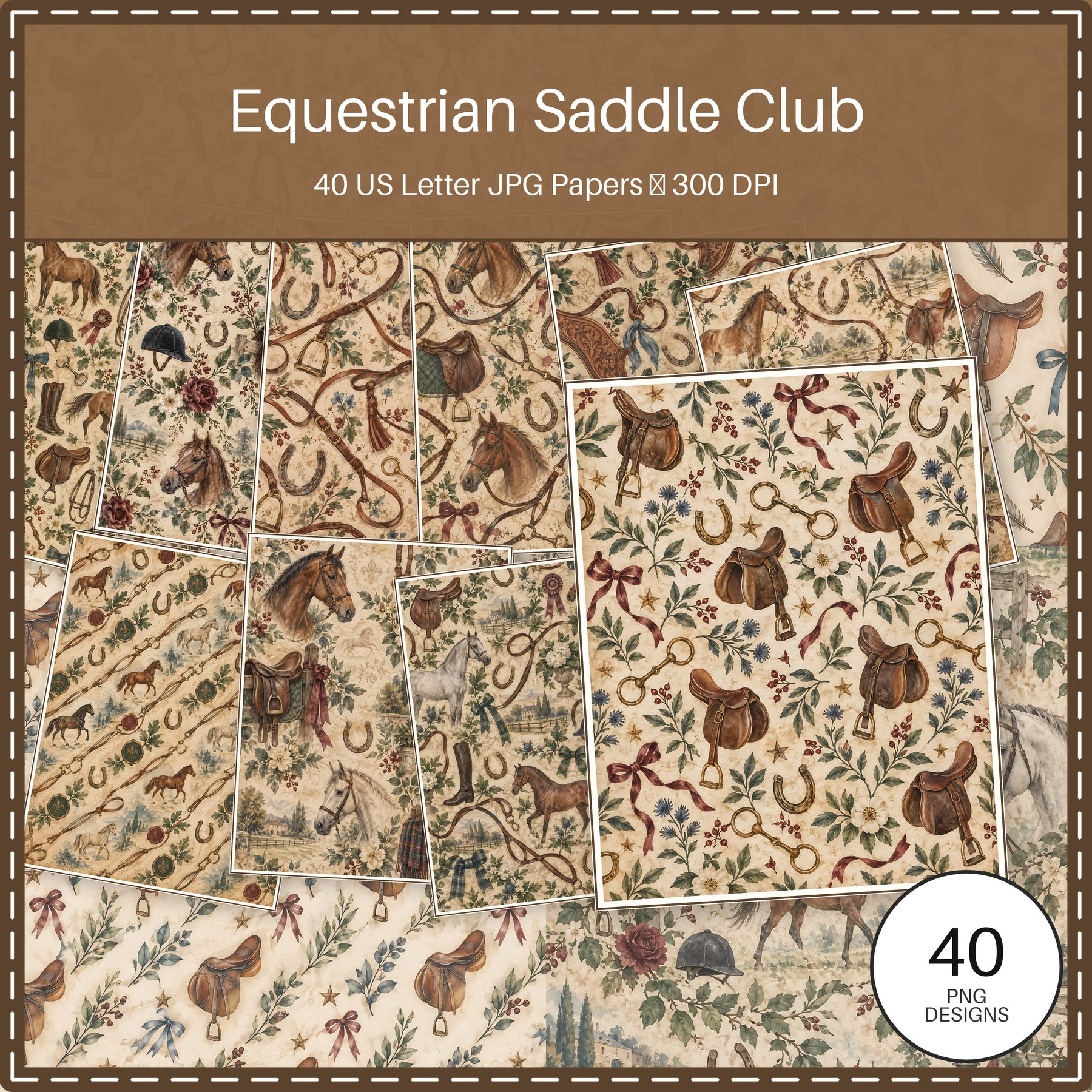 Equestrian Saddle Club Digital Paper Bundle