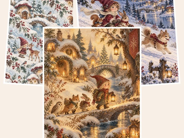 Free Airun’s Christmas Gnome Village – 3 Printable Scrapbook Paper Samples