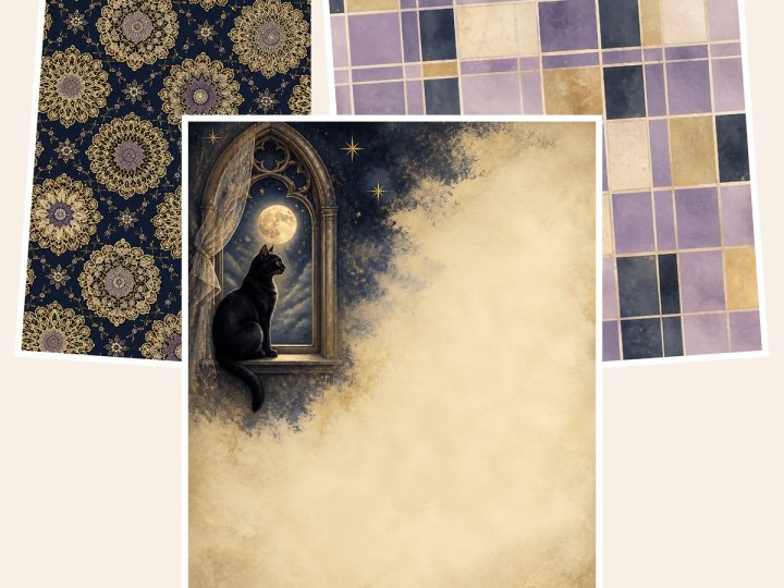Free moonlit-black-cat-weekly-giveaway – 3 Printable Scrapbook Paper Samples