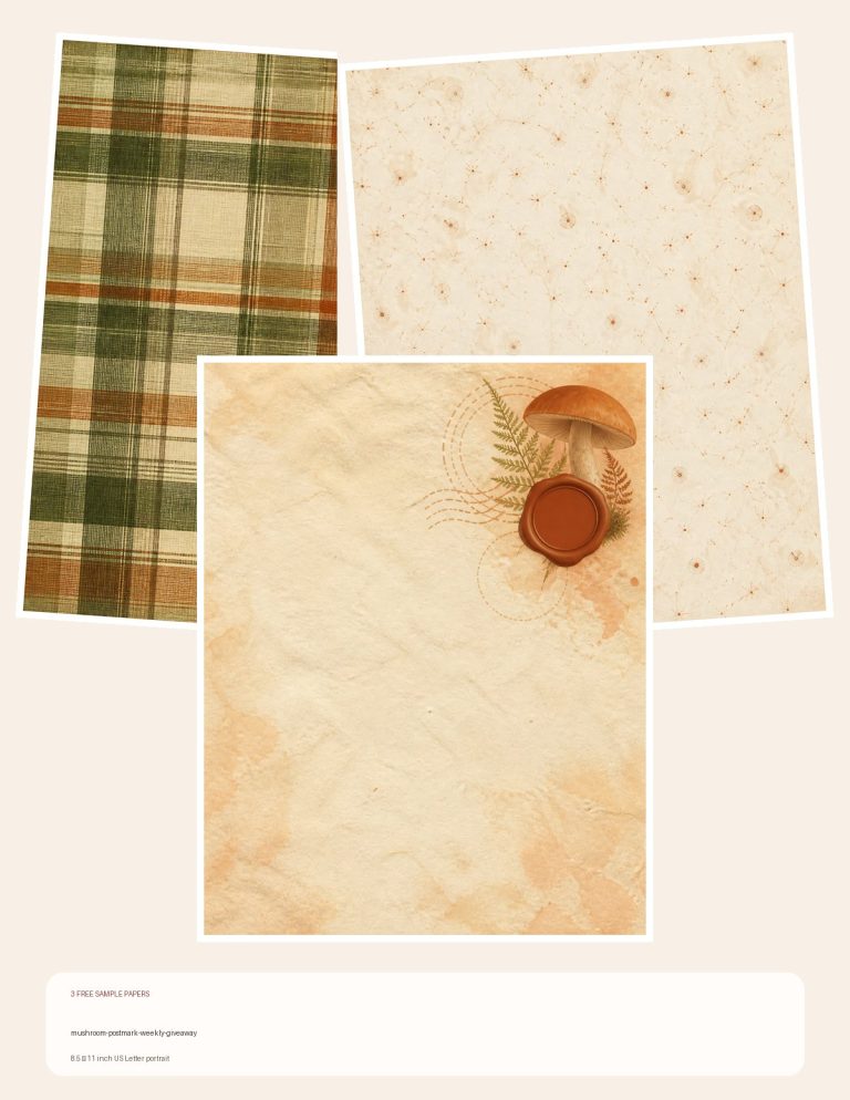 Free mushroom-postmark-weekly-giveaway – 3 Printable Scrapbook Paper Samples preview