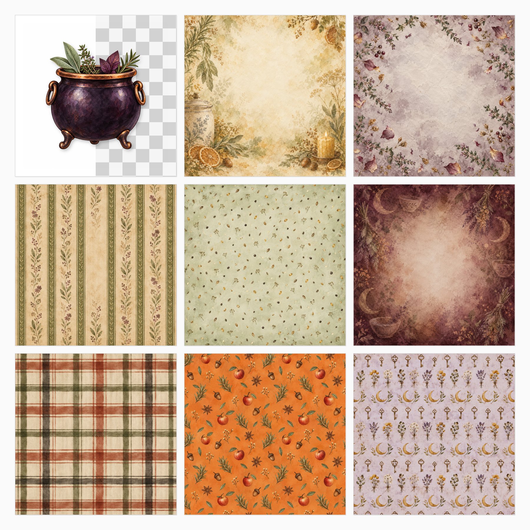 Kitchen Witch Autumn Apothecary Digital Papers and PNG Clipart preview 3