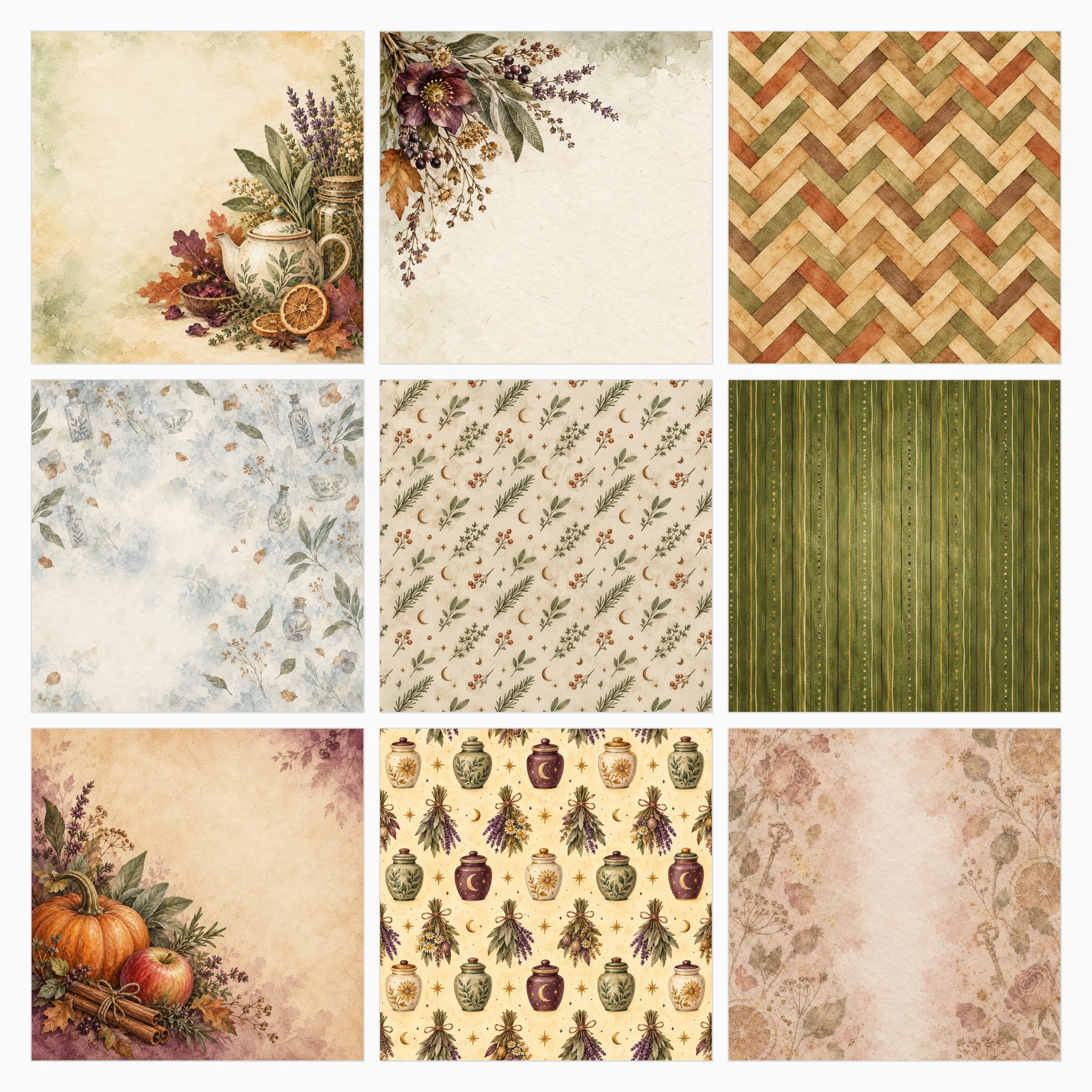 Kitchen Witch Autumn Apothecary Digital Papers and PNG Clipart preview 4