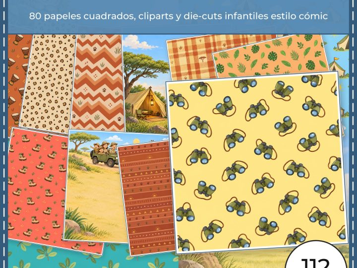 Safari Infantil Comic — 80 Papers, Cliparts & Die-Cuts